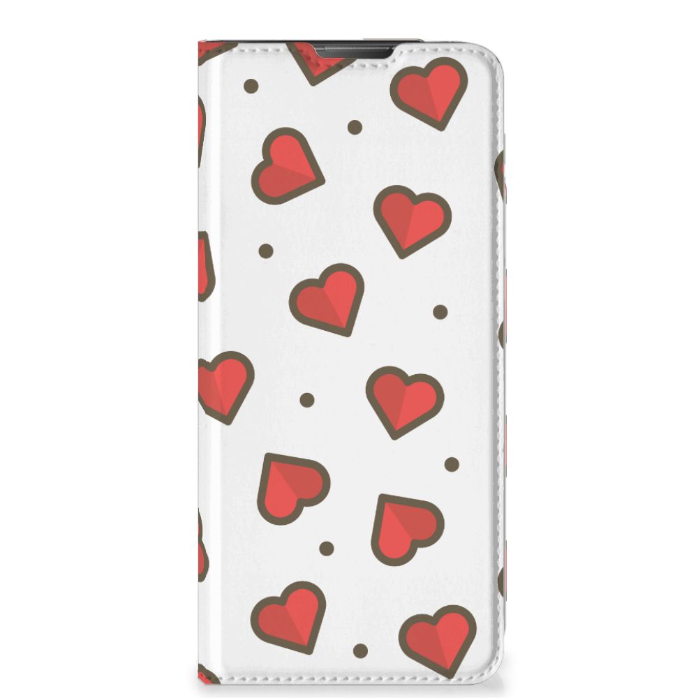 Motorola Moto E20 Hoesje met Magneet Hearts standhoesje hartjes design voorkant