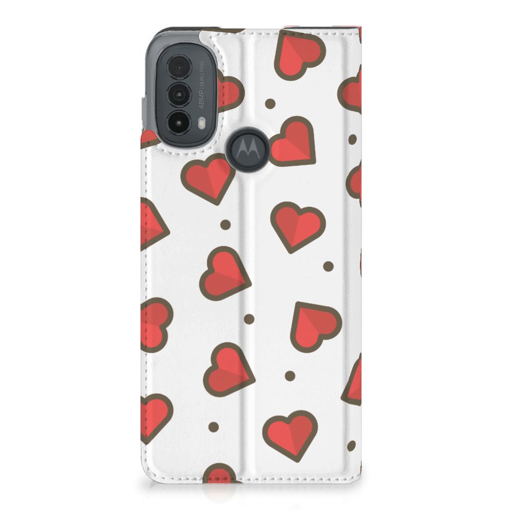 Motorola Moto E20 Hoesje met Magneet Hearts hartjes wit grijs