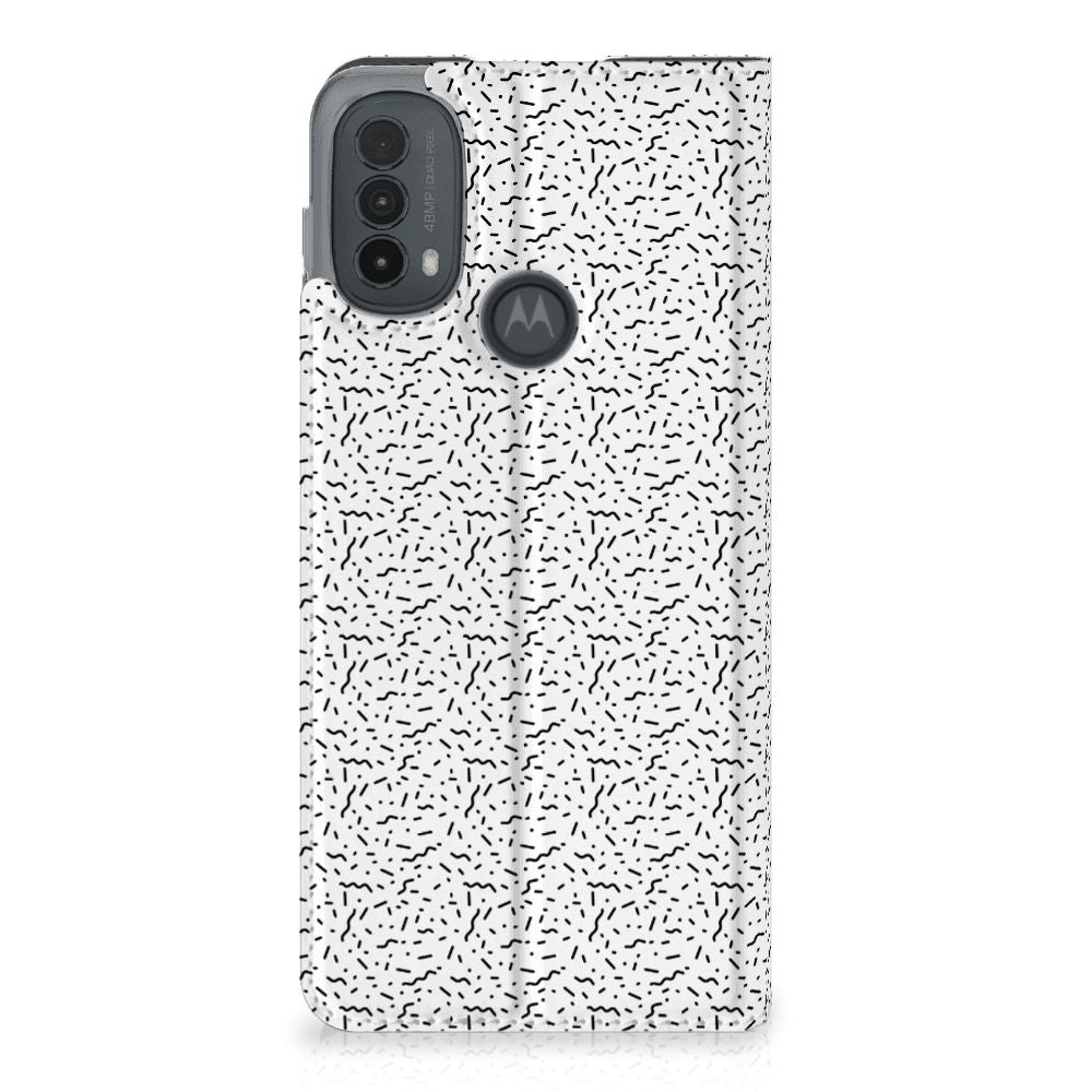 Motorola Moto E20 Hoesje met Magneet Stripes Dots telefoonhoesje design Stripes Dots achterkant