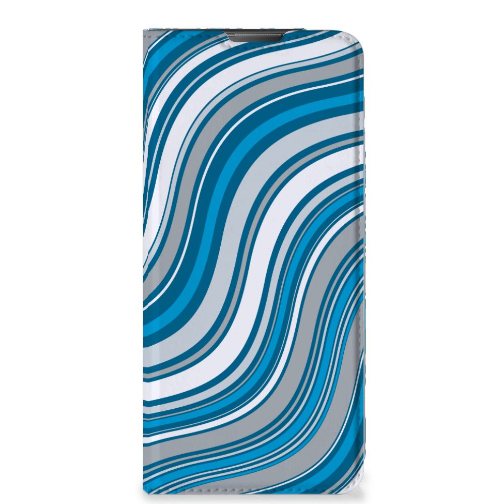 Motorola Moto E20 Hoesje met Magneet Waves Blue telefoonhoesje golven blauw grijs
