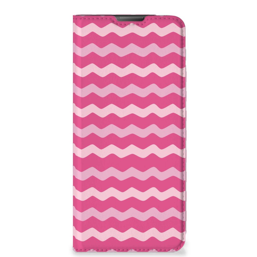 Motorola Moto E20 Hoesje met Magneet Waves Pink hoesje roze golven voorkant