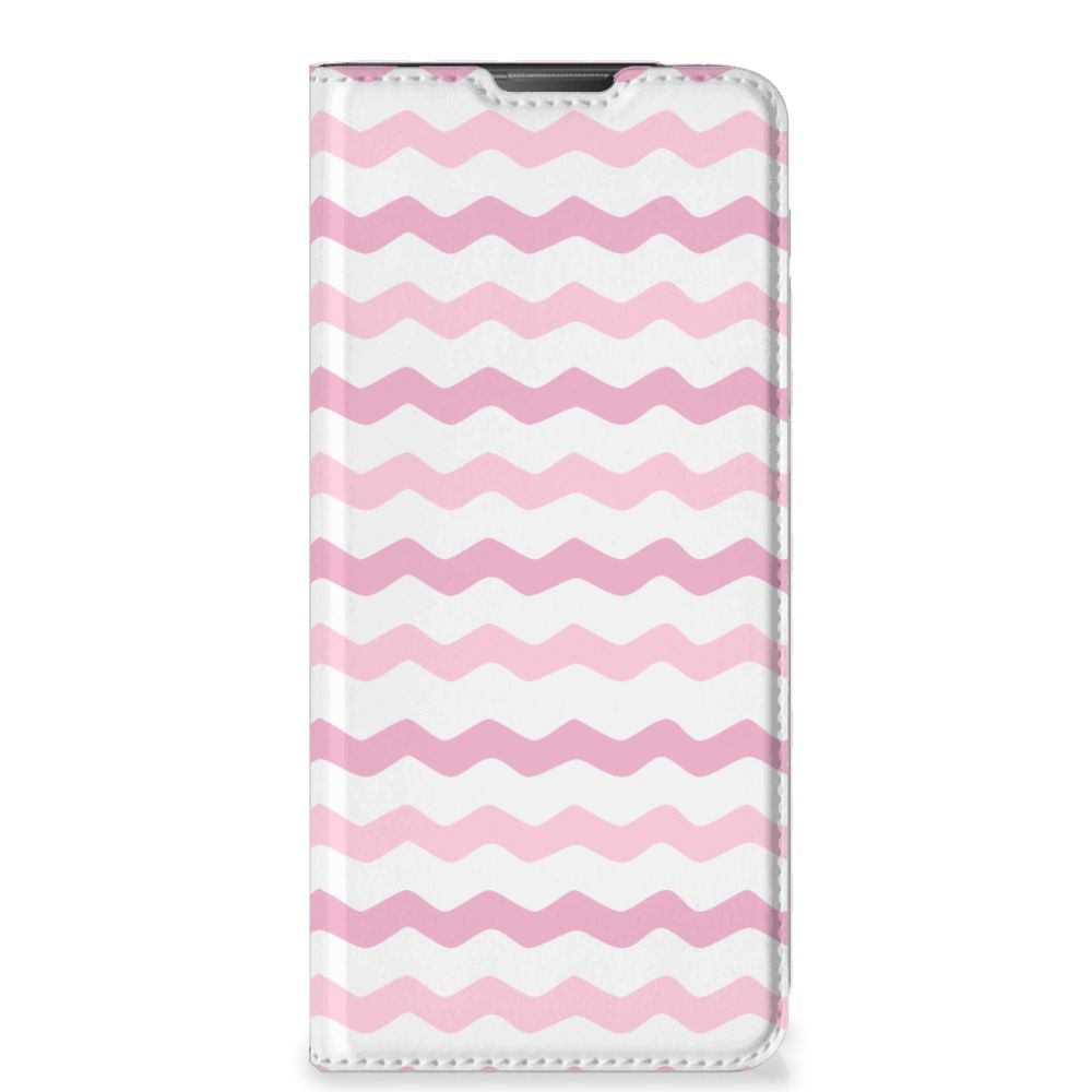Motorola Moto E20 Hoesje met Magneet Waves Roze hoesje design roze golven aanzicht