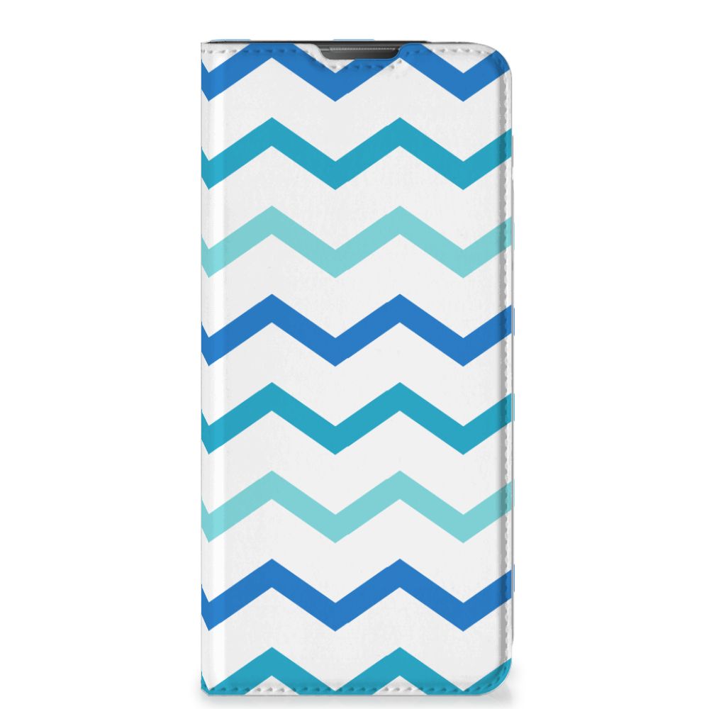 Motorola Moto E20 Hoesje met Magneet Zigzag Blauw zigzag design vooraanzicht