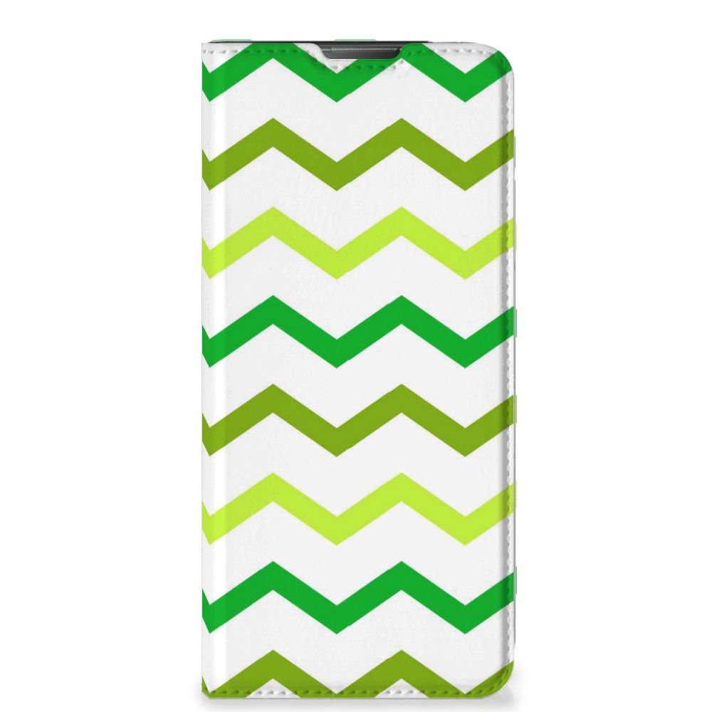 Motorola Moto E20 Hoesje met Magneet Zigzag Groen zigzag groen design voorkant
