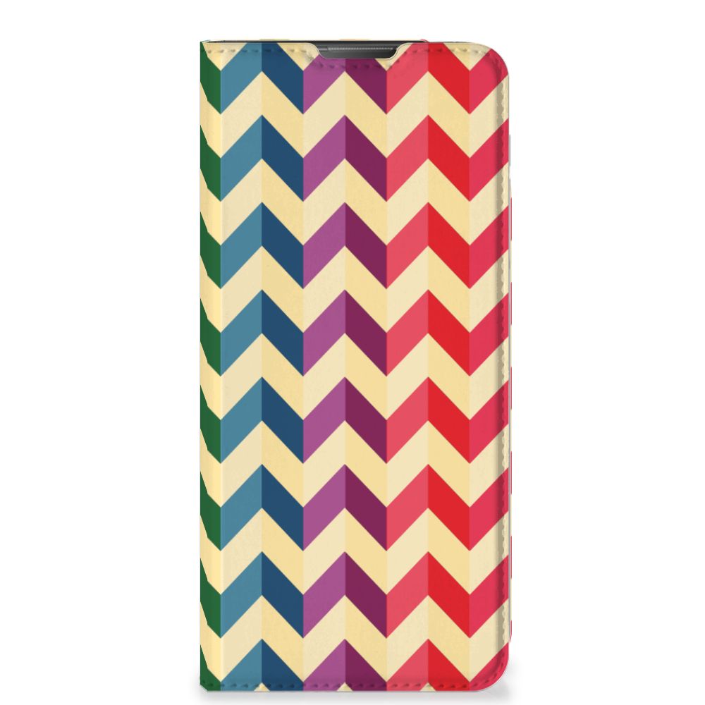 Motorola Moto E20 Hoesje met Magneet Zigzag Multi Color zigzag design voorkant