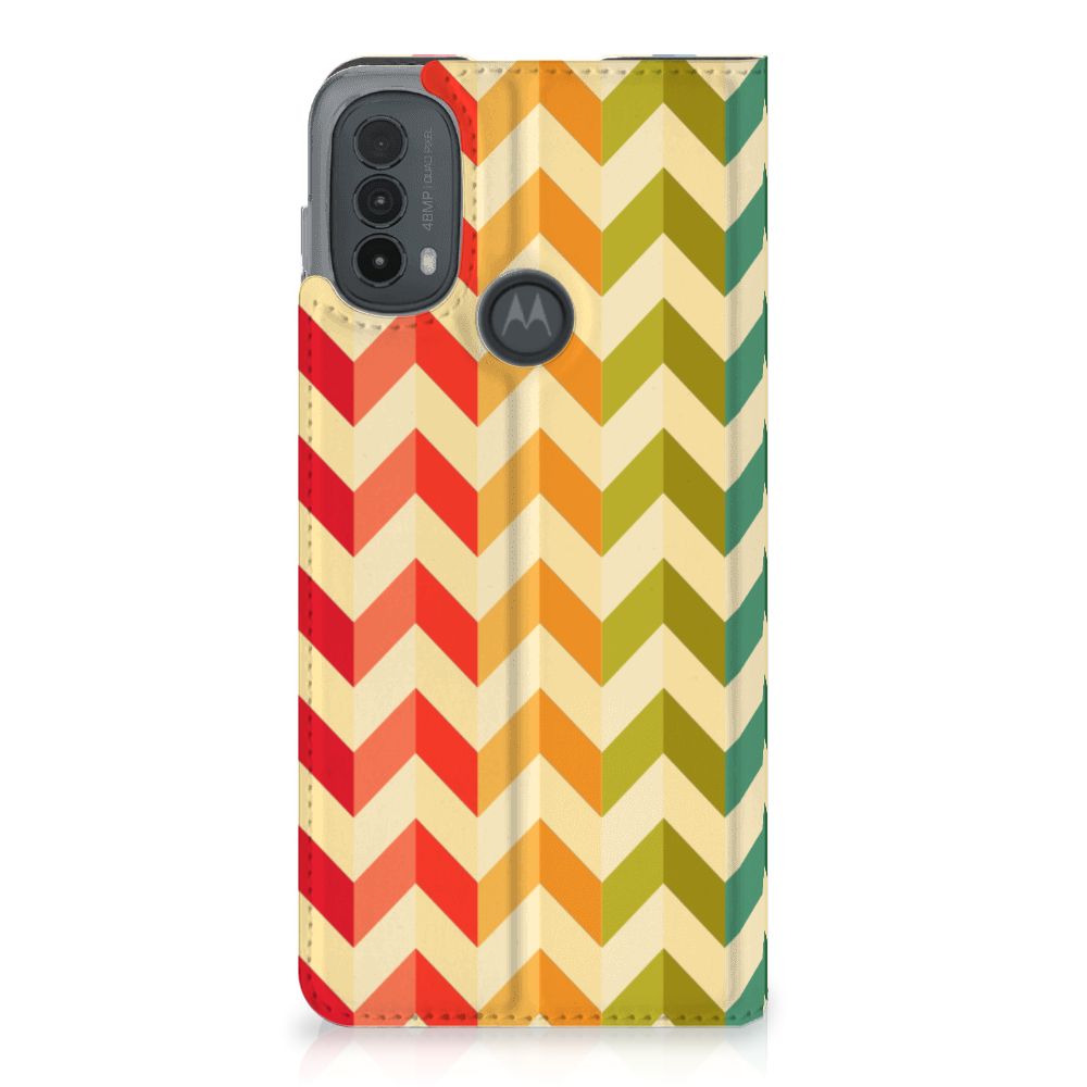 Motorola Moto E20 Hoesje met Magneet Zigzag Multi Color voorkant zigzag patroon