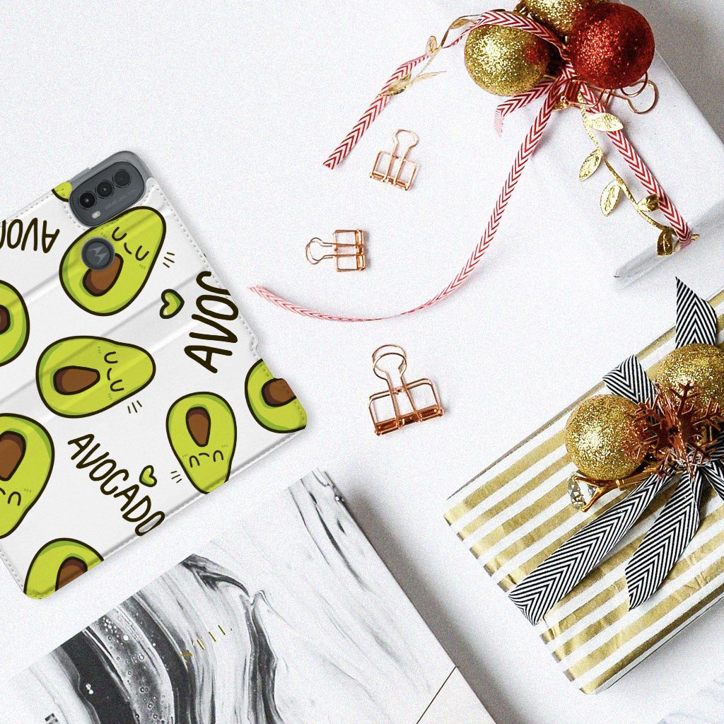 Motorola Moto E20 Magnet Case Avocado Singing bovenaanzicht