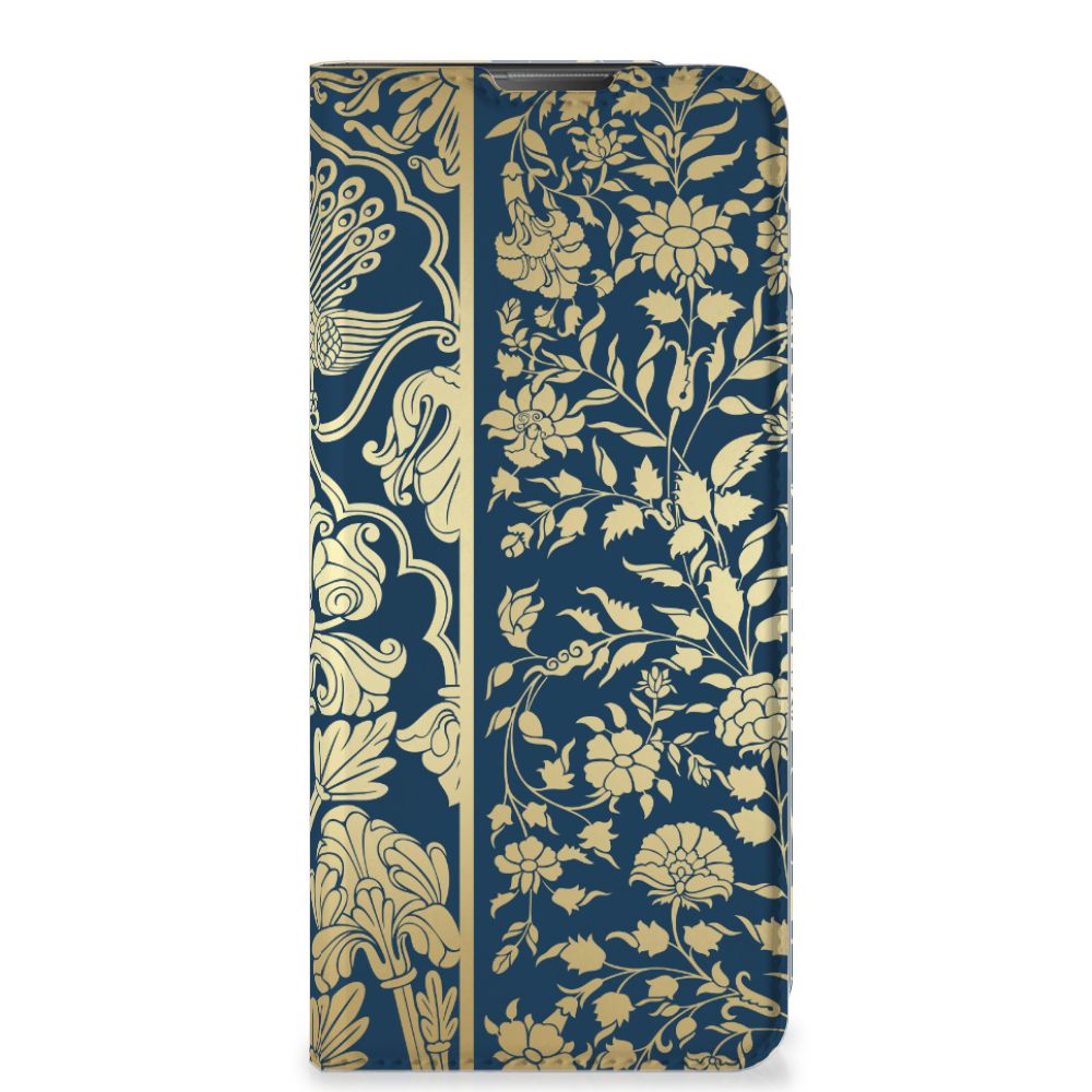 Motorola Moto E20 Smart Cover Beige Flowers design met bloemen beige achtergrond
