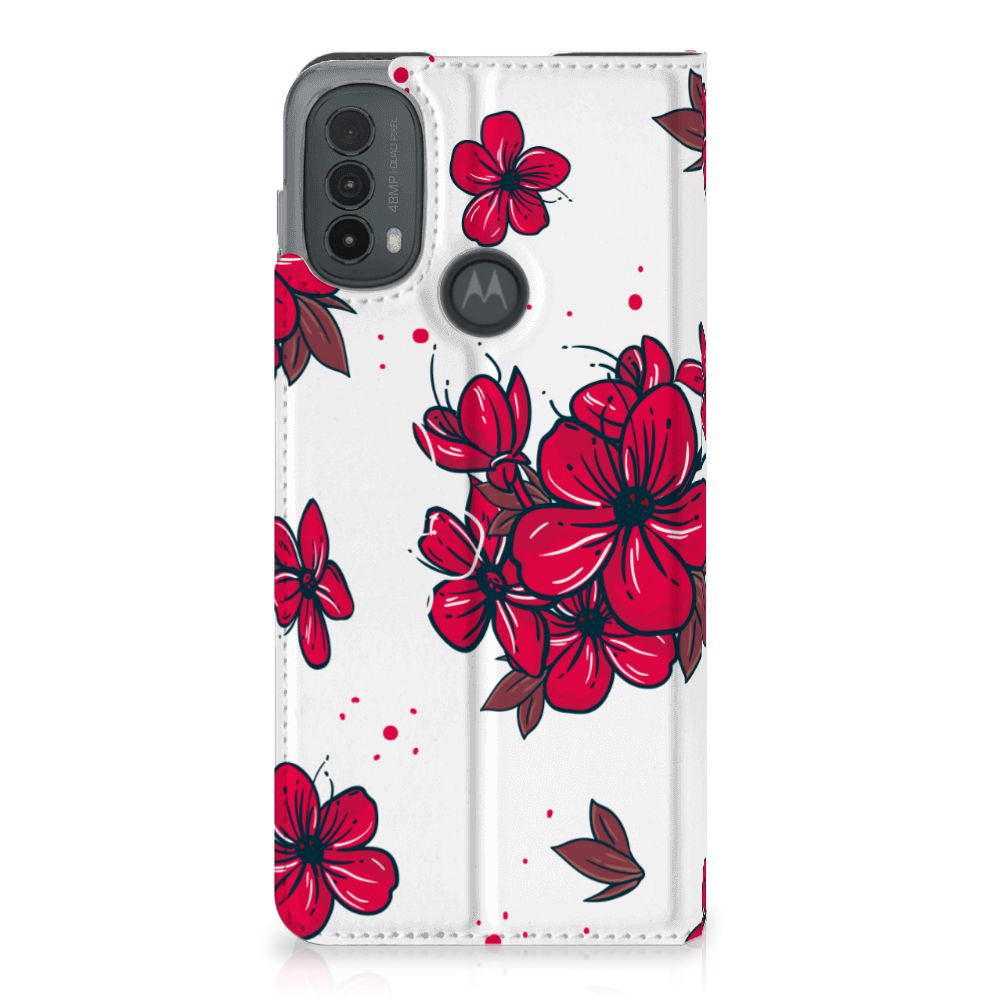 Motorola Moto E20 Smart Cover Blossom Red hoesje design bloesem aanzicht