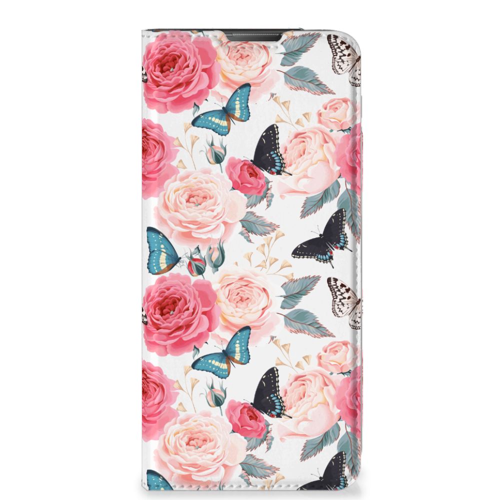 Motorola Moto E20 Smart Cover Butterfly Roses bloemen vlinders voorkant