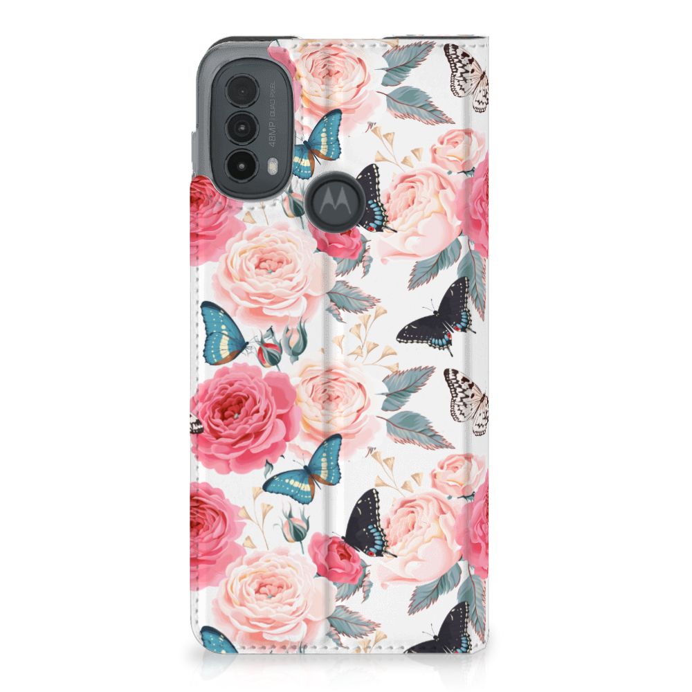 Motorola Moto E20 Smart Cover Butterfly Roses voorkant