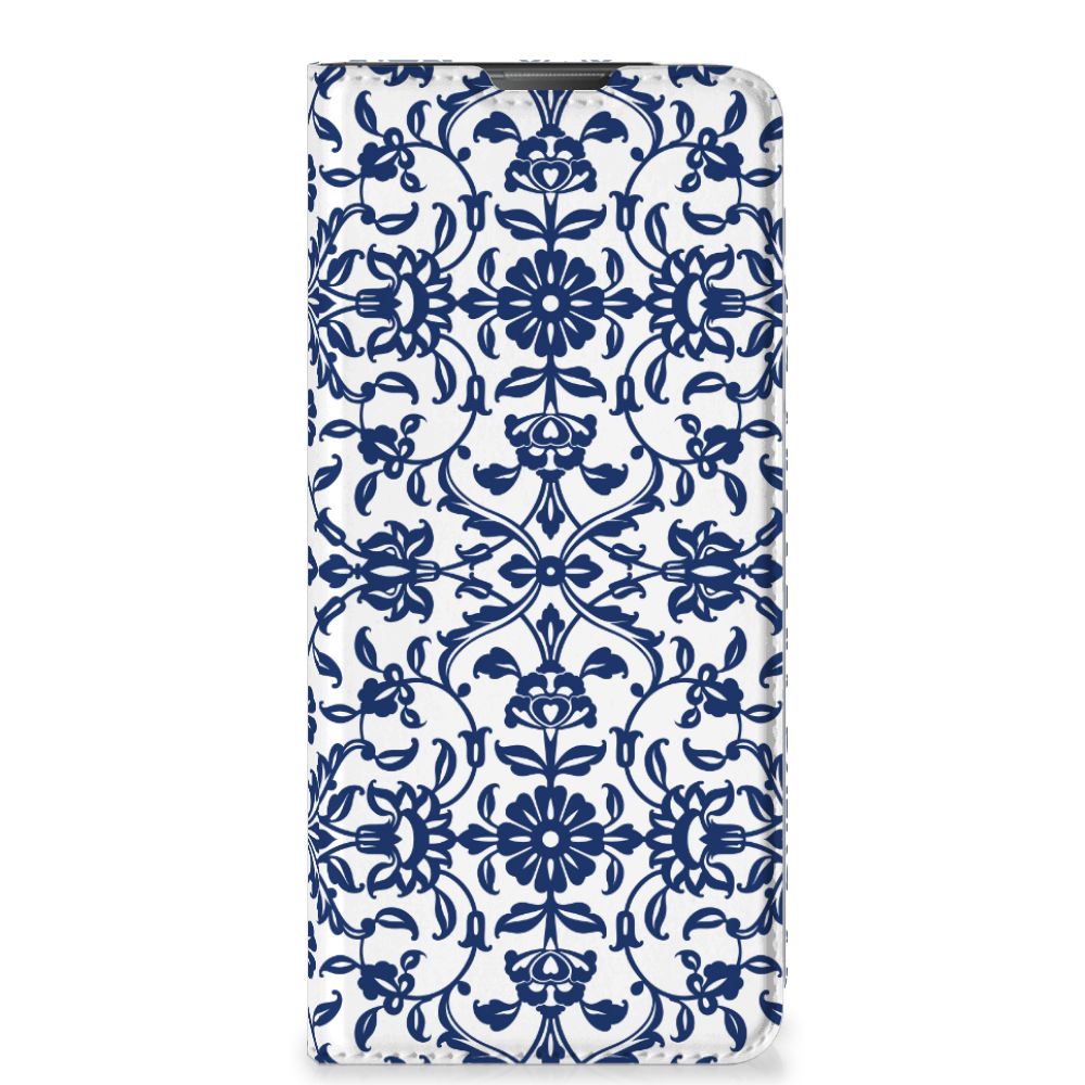 Motorola Moto E20 Smart Cover Flower Blue bloemen patroon voorkant