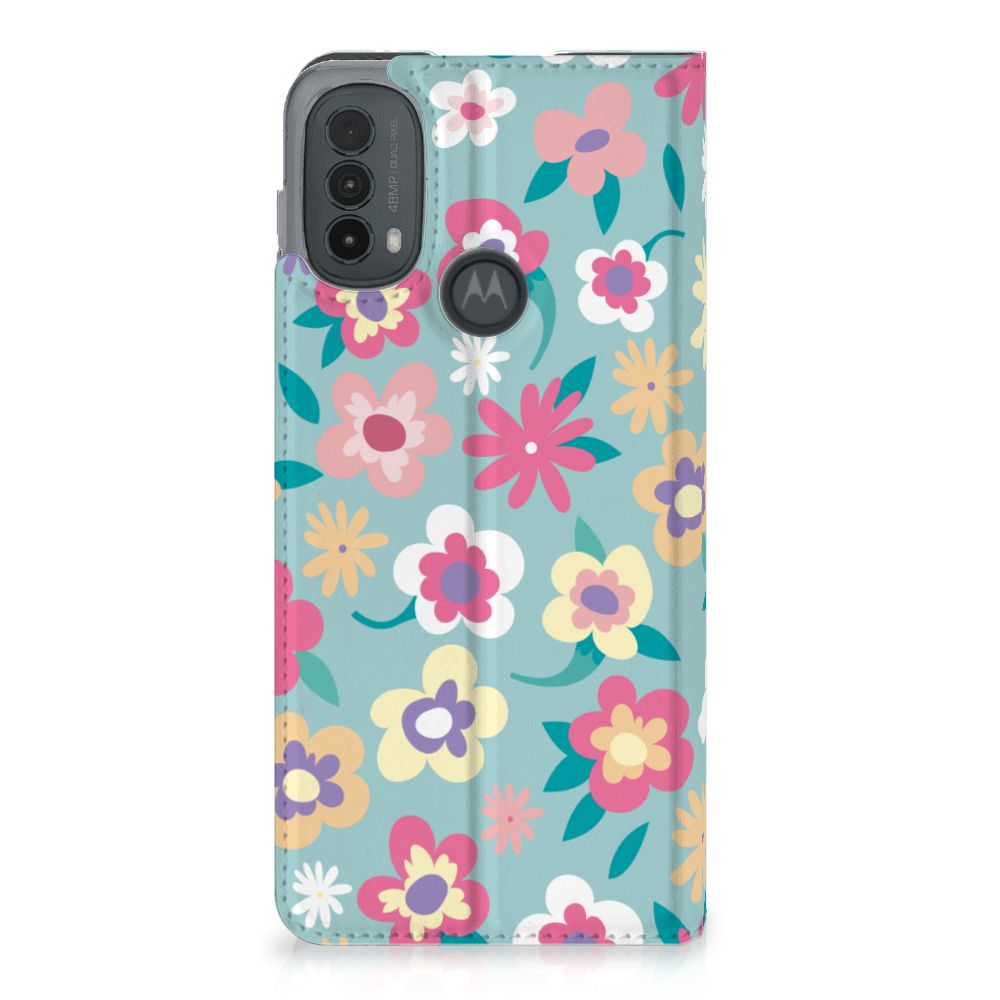Motorola Moto E20 Smart Cover Flower Power bloemen design achterkant