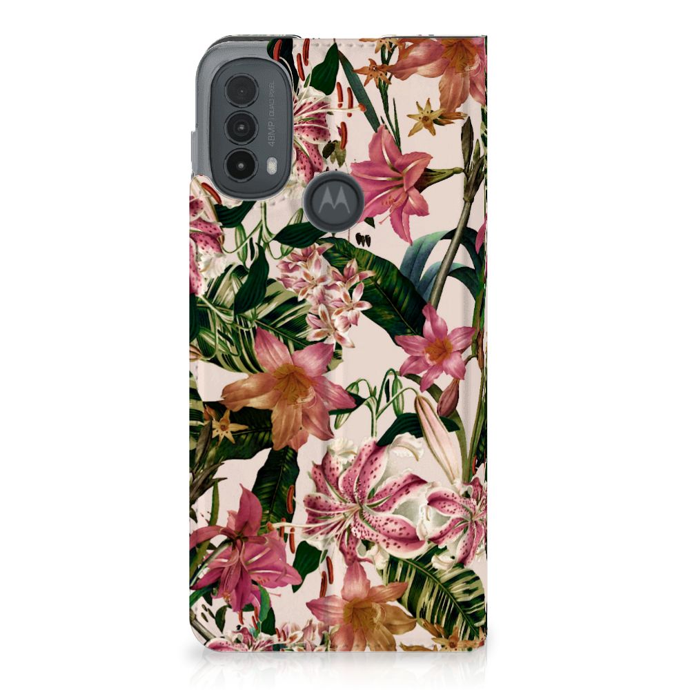 Motorola Moto E20 Smart Cover Flowers bloemen design voorkant