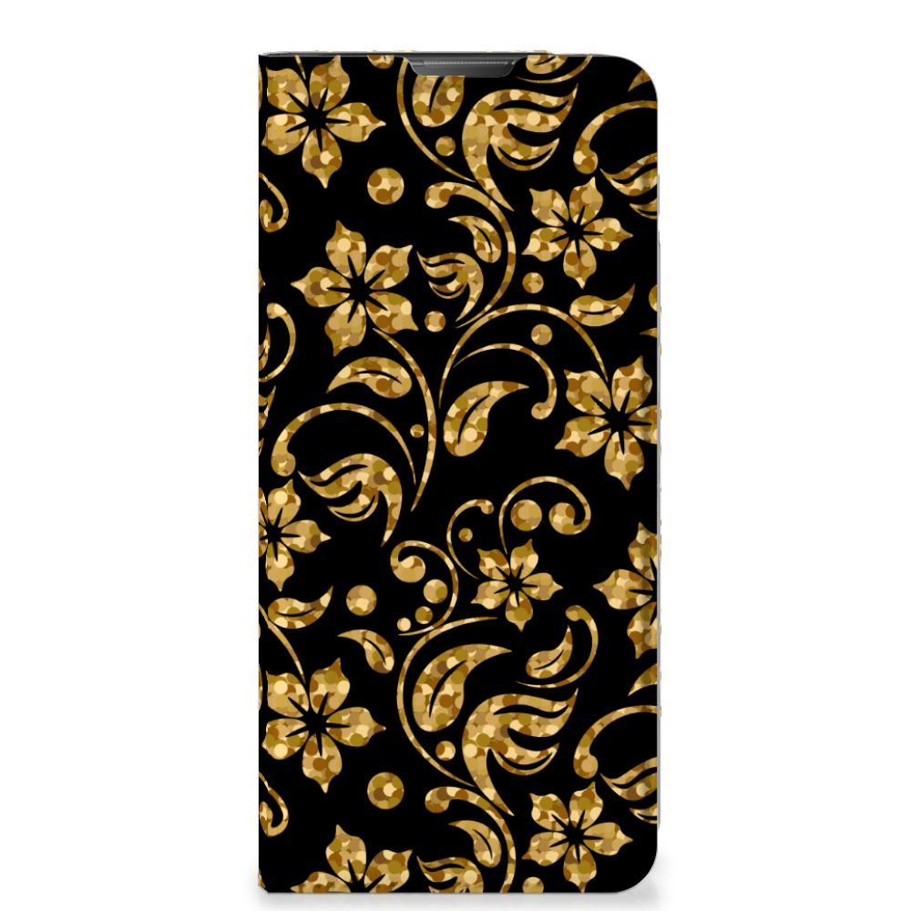 Motorola Moto E20 Smart Cover Gouden Bloemen design voorkant