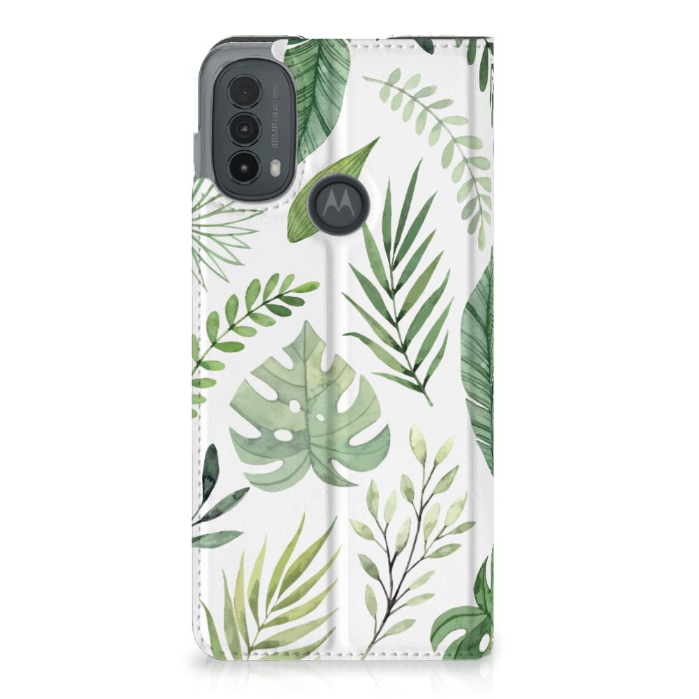 Motorola Moto E20 Smart Cover Leaves design bladeren aanzicht