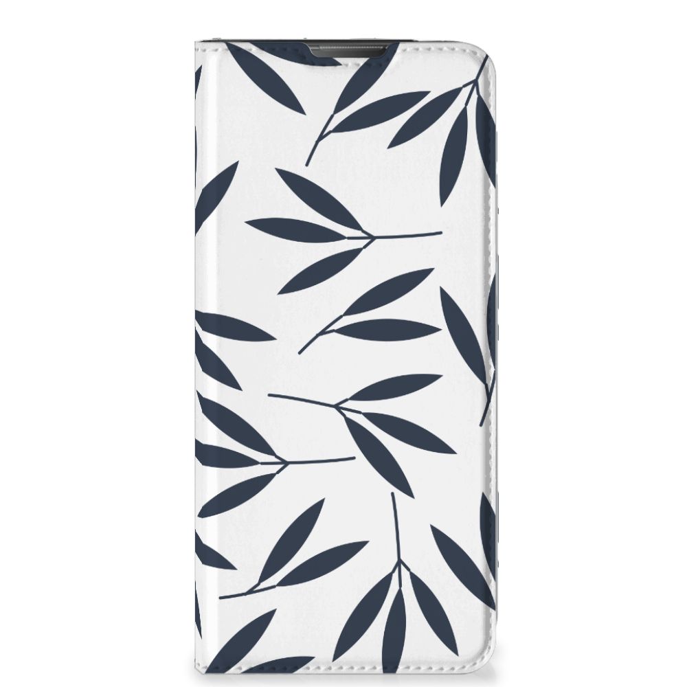 Motorola Moto E20 Smart Cover Leaves Blue bladeren design voorkant