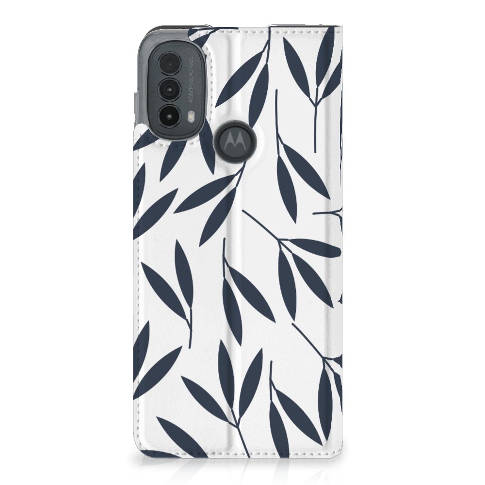 Motorola Moto E20 Smart Cover Leaves Blue case design bladeren voorkant
