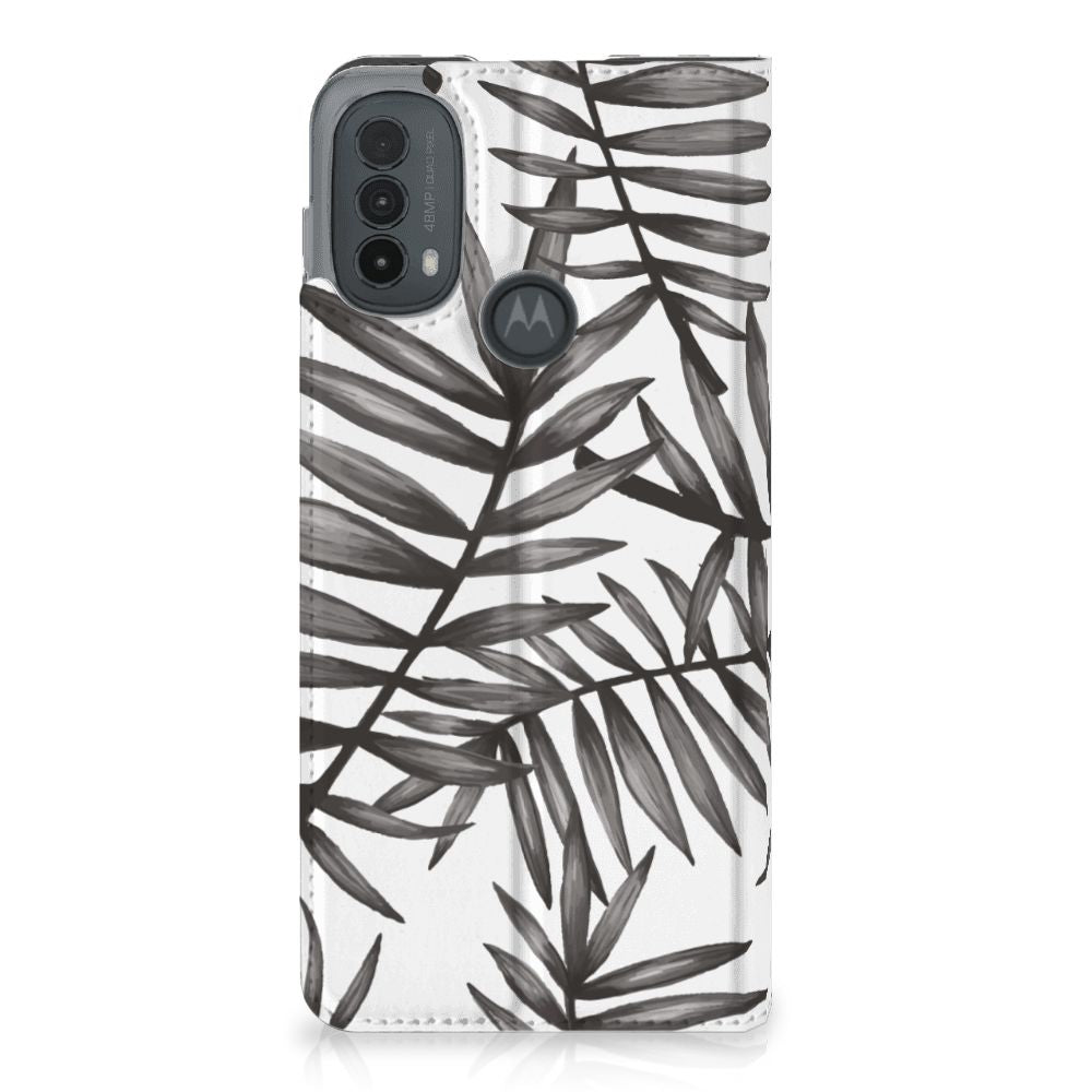 Motorola Moto E20 Smart Cover Leaves Grey vooraanzicht