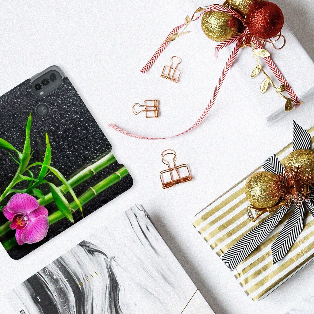 Motorola Moto E20 Smart Cover Orchidee design hoesje aanzicht