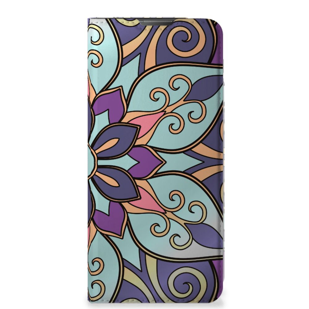 Motorola Moto E20 Smart Cover Purple Flower design barok bloemen aanzicht