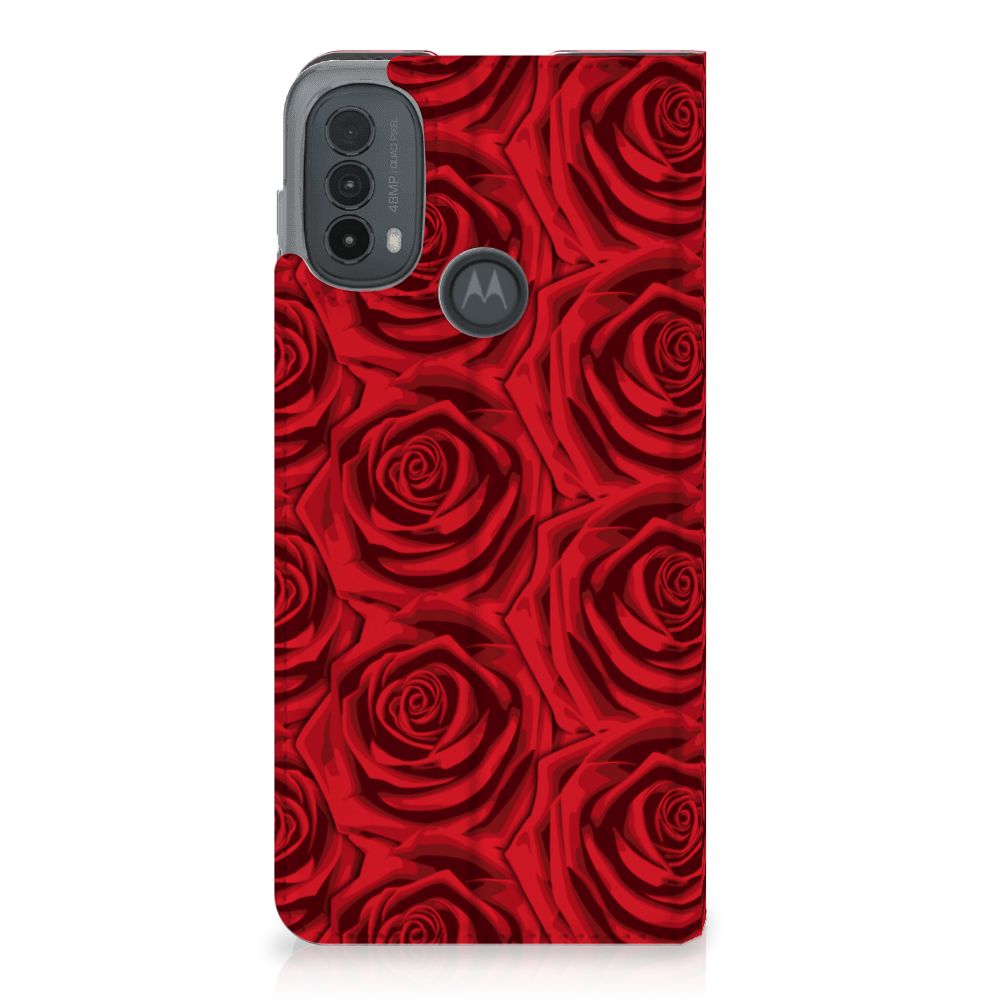 Motorola Moto E20 Smart Cover Red Roses achterkant design rode rozen