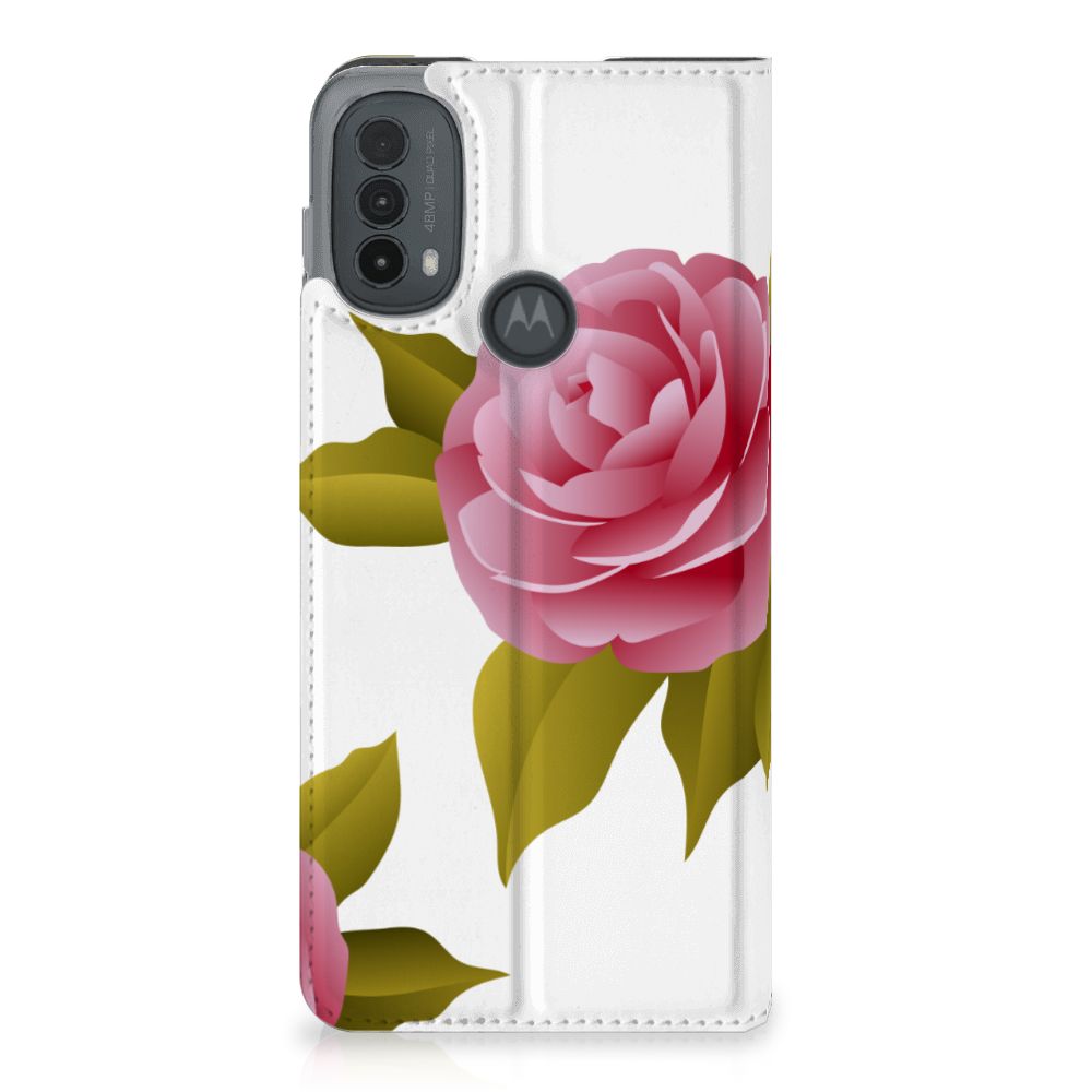 Motorola Moto E20 Smart Cover Roses voorkant met rozen design