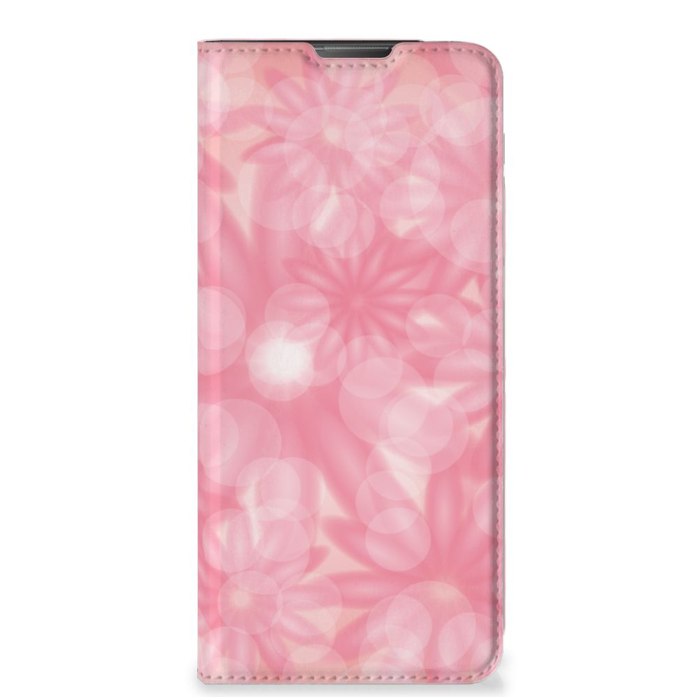 Motorola Moto E20 Smart Cover Spring Flowers voorkant roze bloemen