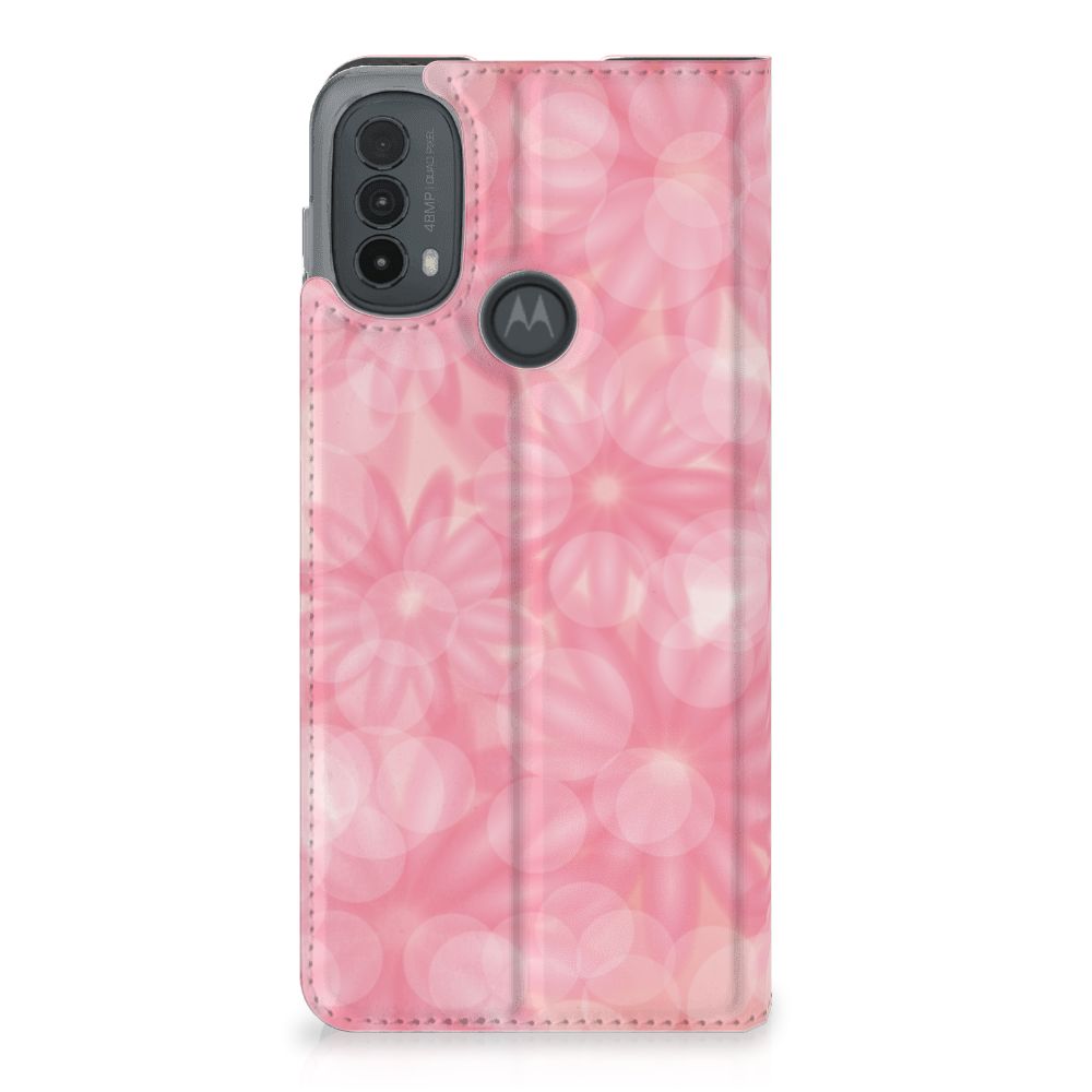 Motorola Moto E20 Smart Cover Spring Flowers telefoonhoesje roze bloemen achterkant