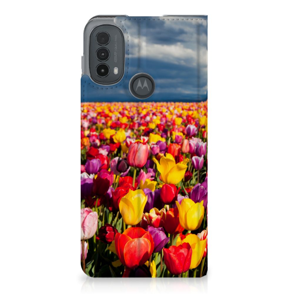 Motorola Moto E20 Smart Cover Tulpen kleurrijk bloemen aanzicht