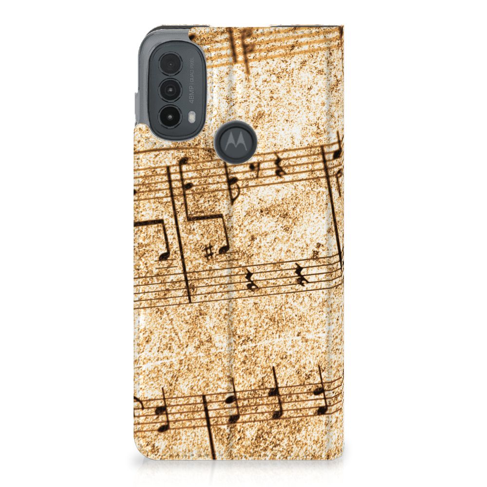 Motorola Moto E20 Stand Case Bladmuziek muzieknoten design achteraanzicht