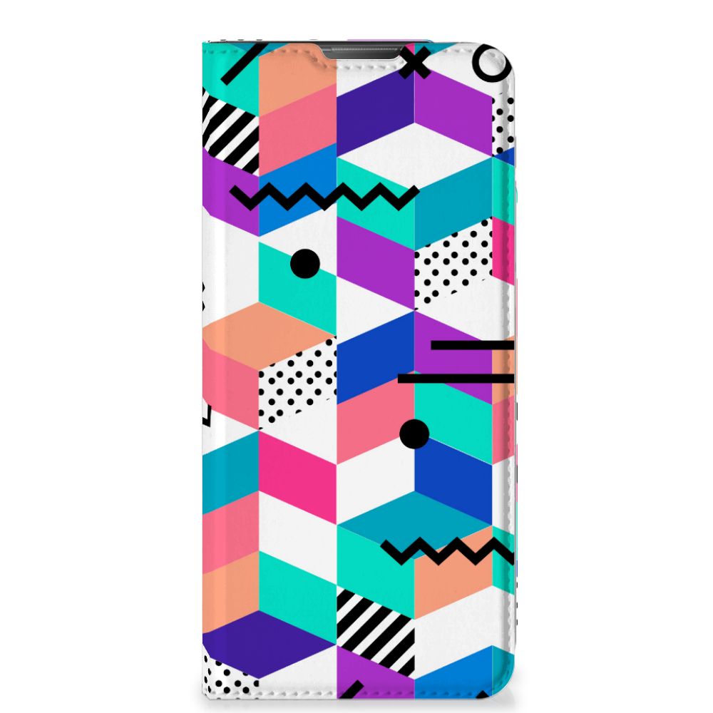 Motorola Moto E20 Stand Case Blokken Kleurrijk design blokken kleurrijk aanzicht