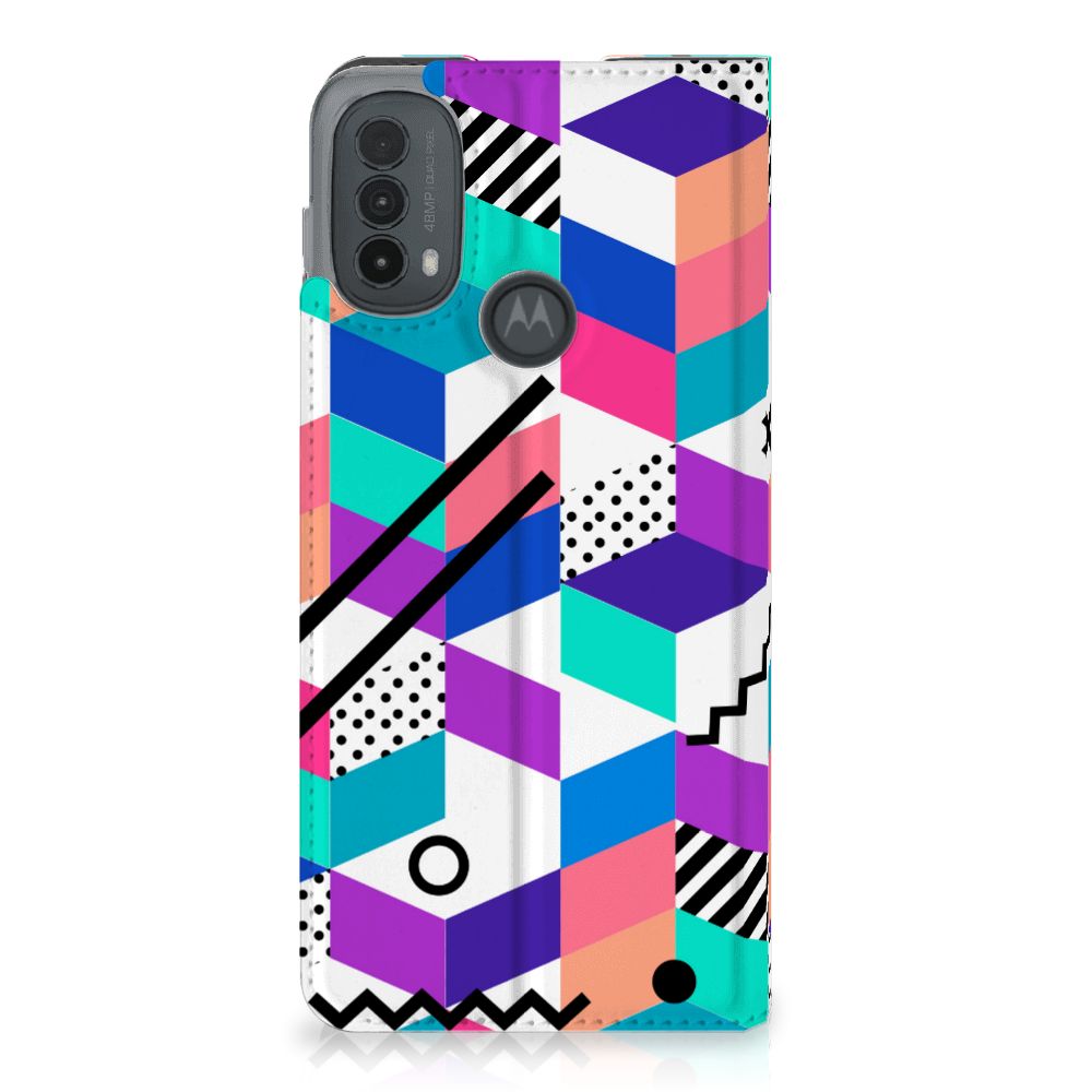 Motorola Moto E20 Stand Case Blokken Kleurrijk design geometrisch abstract kleurrijk