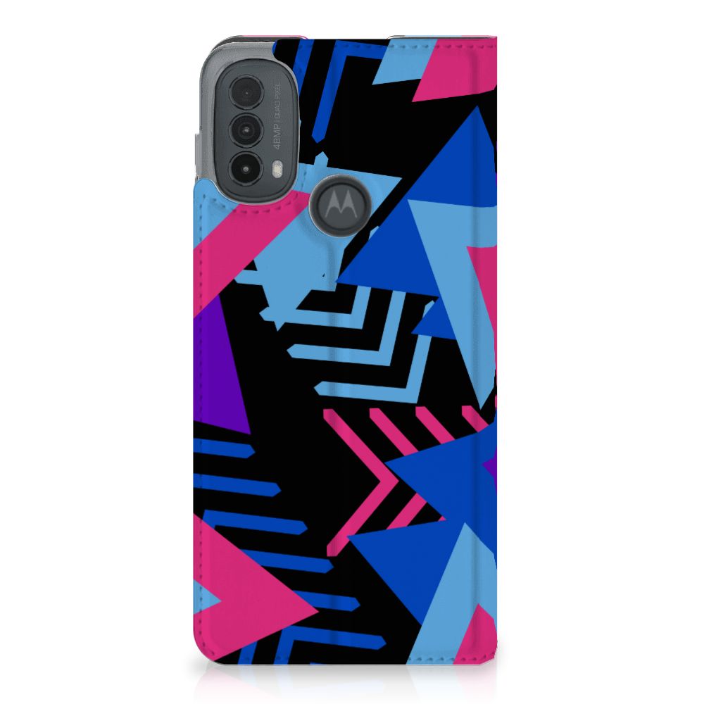 Motorola Moto E20 Stand Case Funky Triangle design funky triangle aanzicht