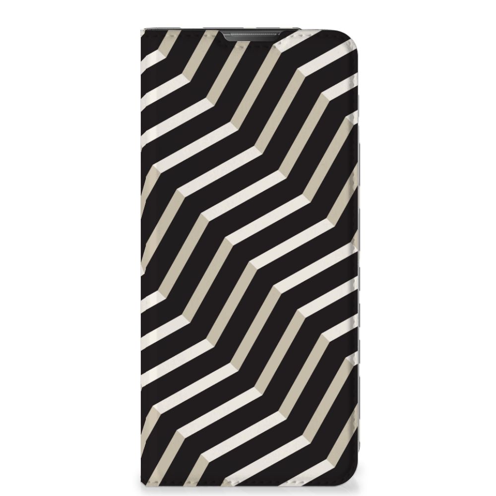 Motorola Moto E20 Stand Case Illusion print design zwart wit zigzag