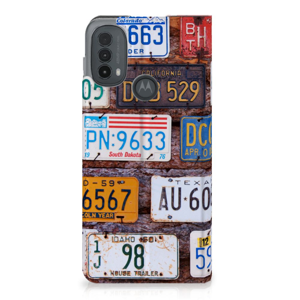 Motorola Moto E20 Stand Case Kentekenplaten Amerikaanse kentekenplaten achterkant