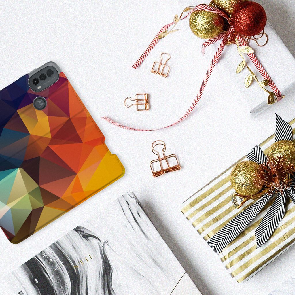 Motorola Moto E20 Stand Case Polygon Color kleurrijk design abstract patroon