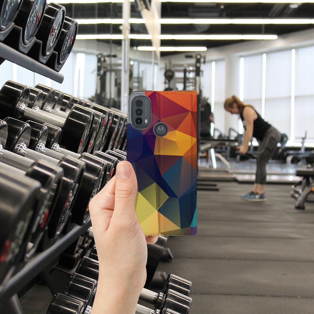 Motorola Moto E20 Stand Case Polygon Color driehoeken ontwerp aanzicht