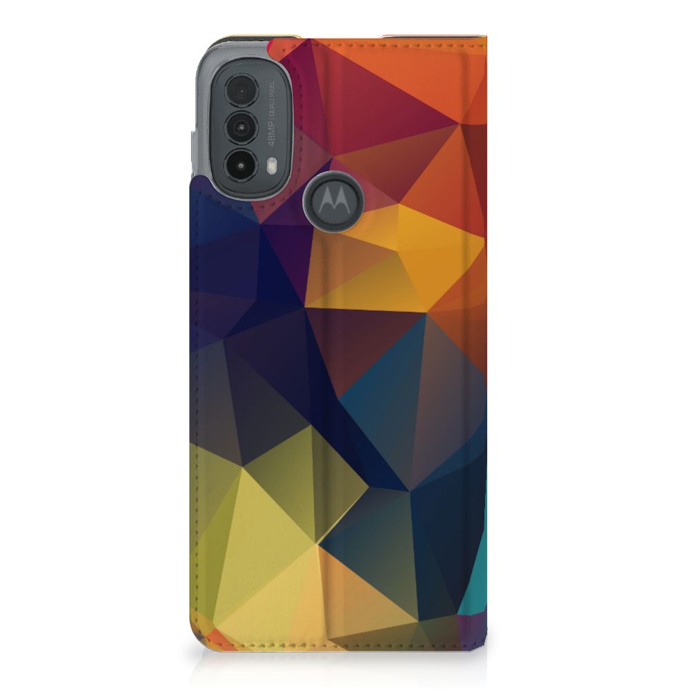 Motorola Moto E20 Stand Case Polygon Color geometrisch patroon kleurrijk design aanzicht