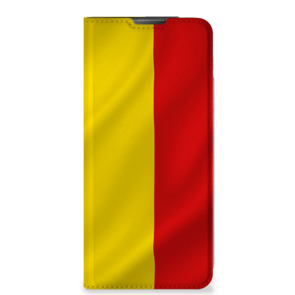 Motorola Moto E20 Standcase Belgische Vlag design Belgische vlag vooraanzicht