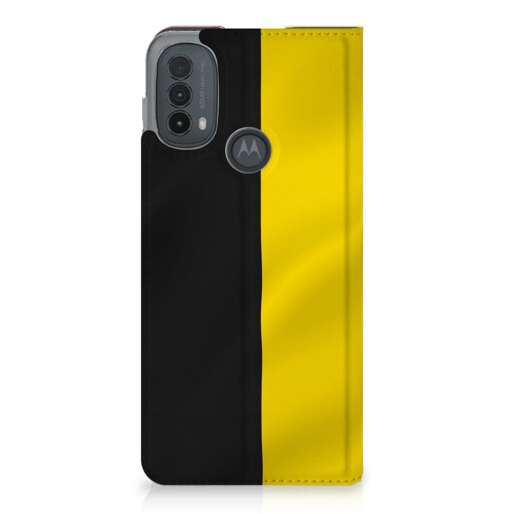 Motorola Moto E20 Standcase Belgische Vlag design Belgische vlag aanzicht