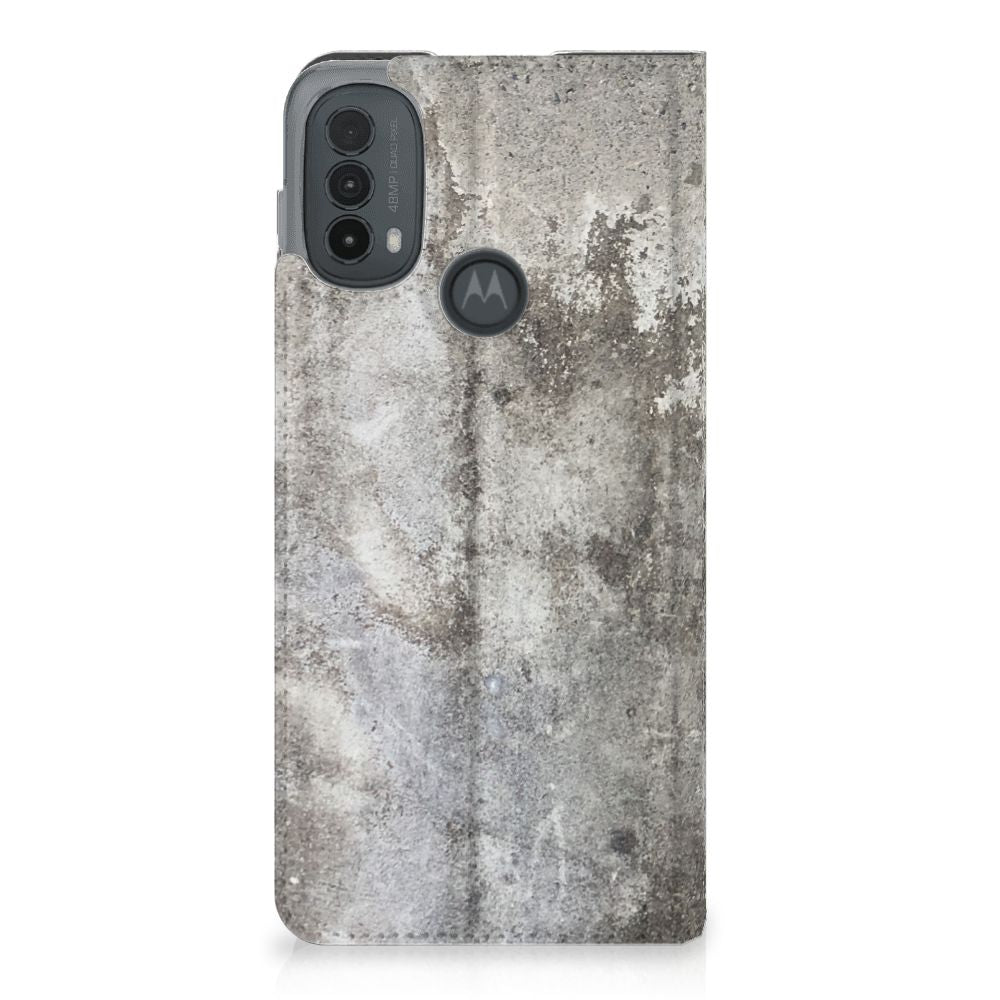 Motorola Moto E20 Standcase Beton Print achterzijde betonlook