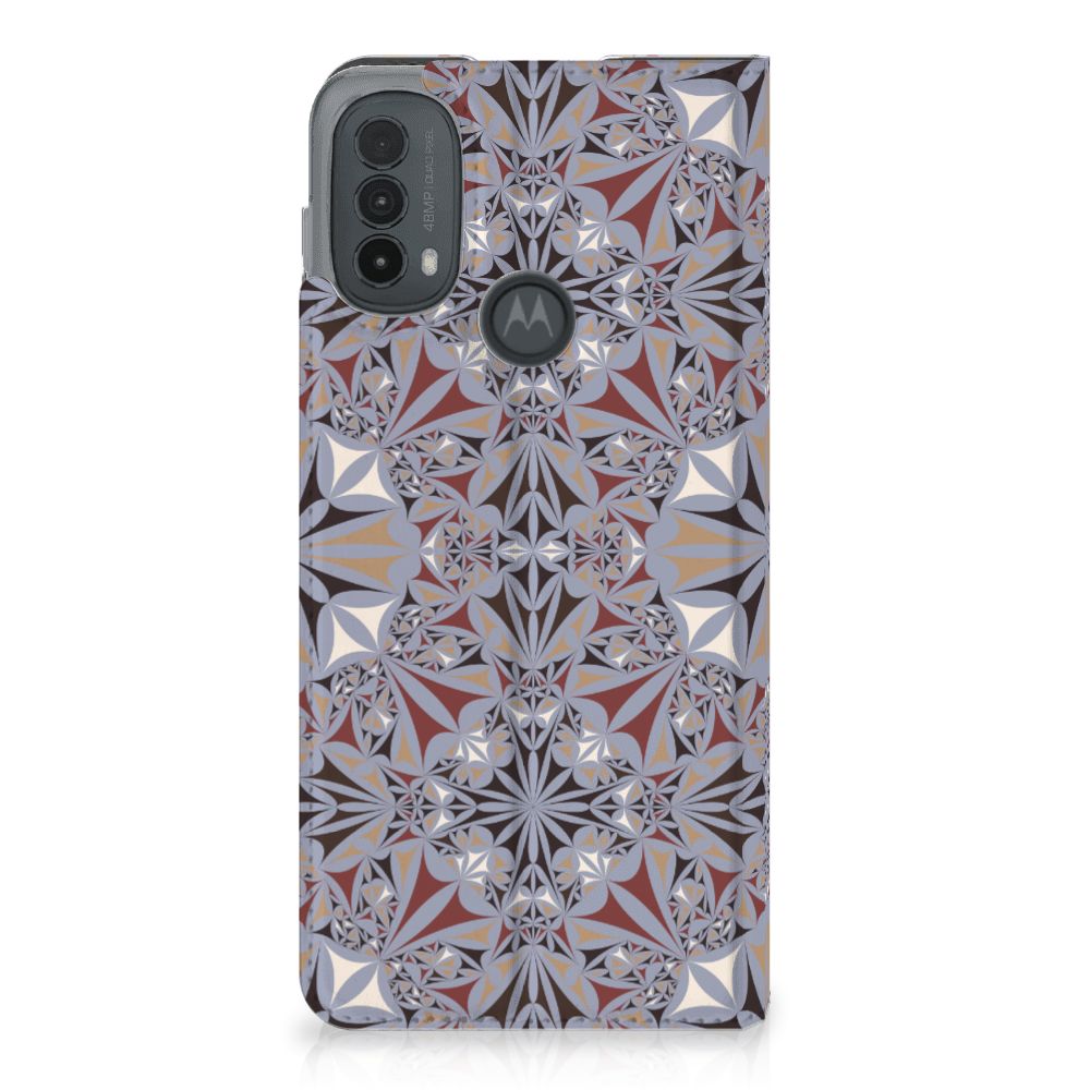 Motorola Moto E20 Standcase Flower Tiles achterzijde bloemen tegels design