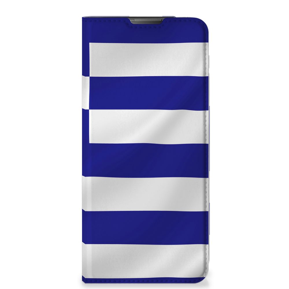 Motorola Moto E20 Standcase Griekenland design blauw wit gestreept