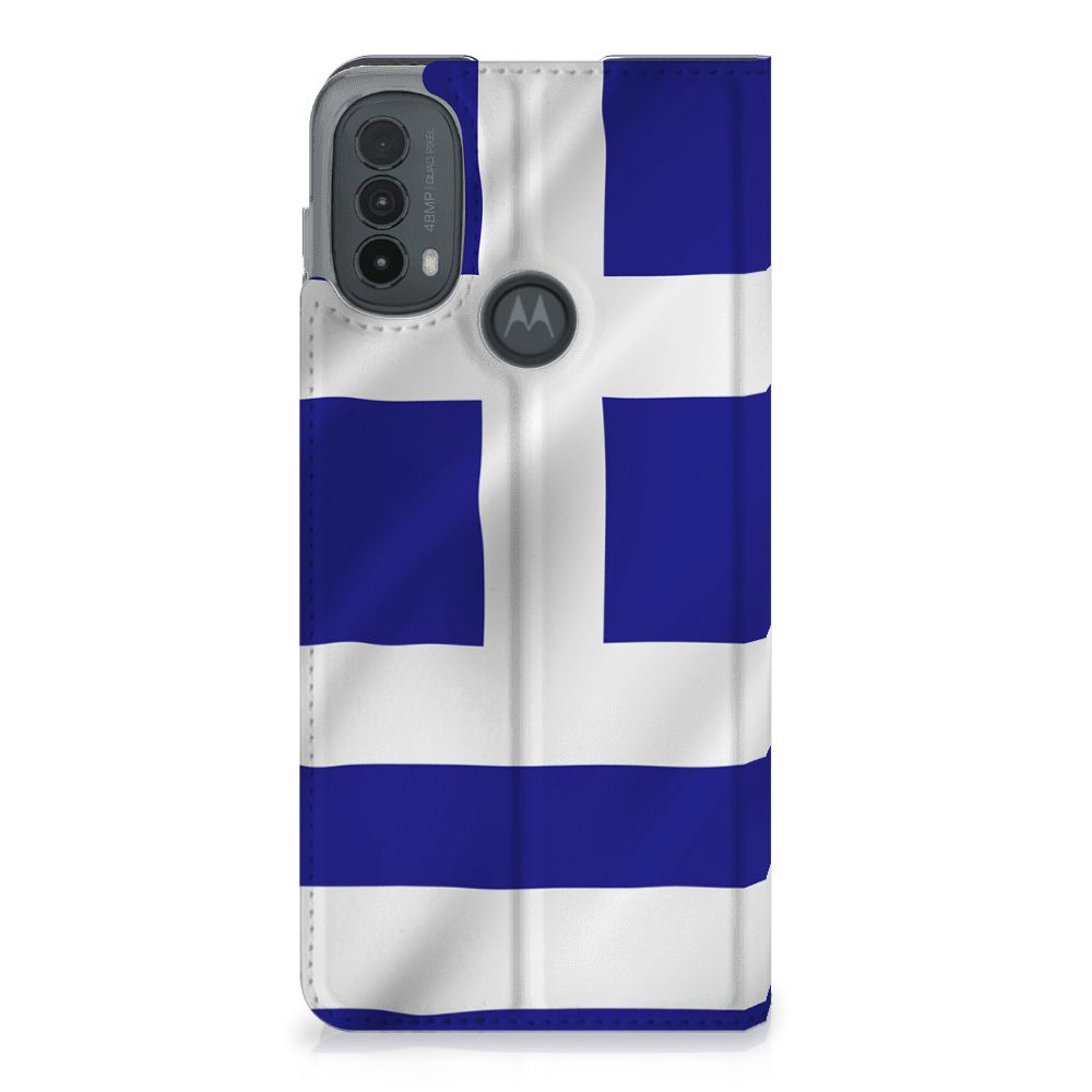 Motorola Moto E20 Standcase Griekenland vlag ontwerp achterzijde