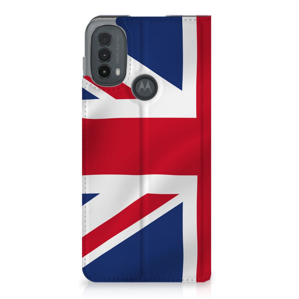 Motorola Moto E20 Standcase Groot-Brittannië vlag ontwerp achterkant