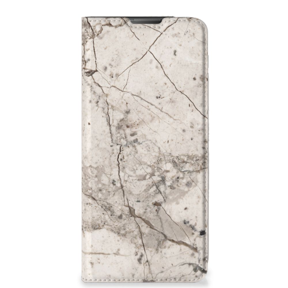 Motorola Moto E20 Standcase Marmer Beige design hoesje marmer aanzicht
