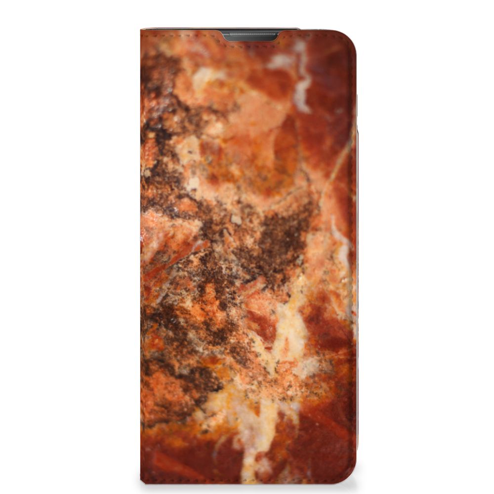 Motorola Moto E20 Standcase Marmer Bruin design marmer bruin aanzicht