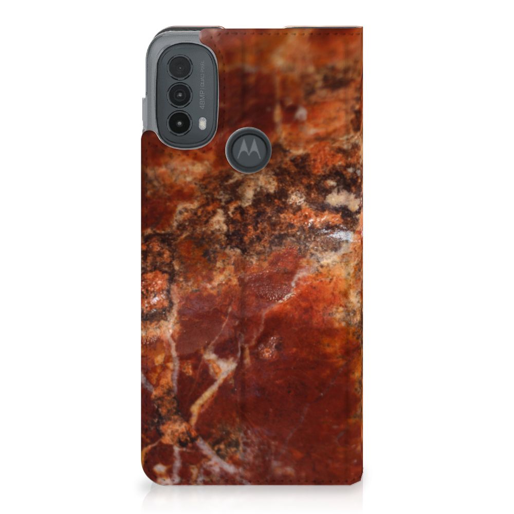 Motorola Moto E20 Standcase Marmer Bruin bruin achterzijde