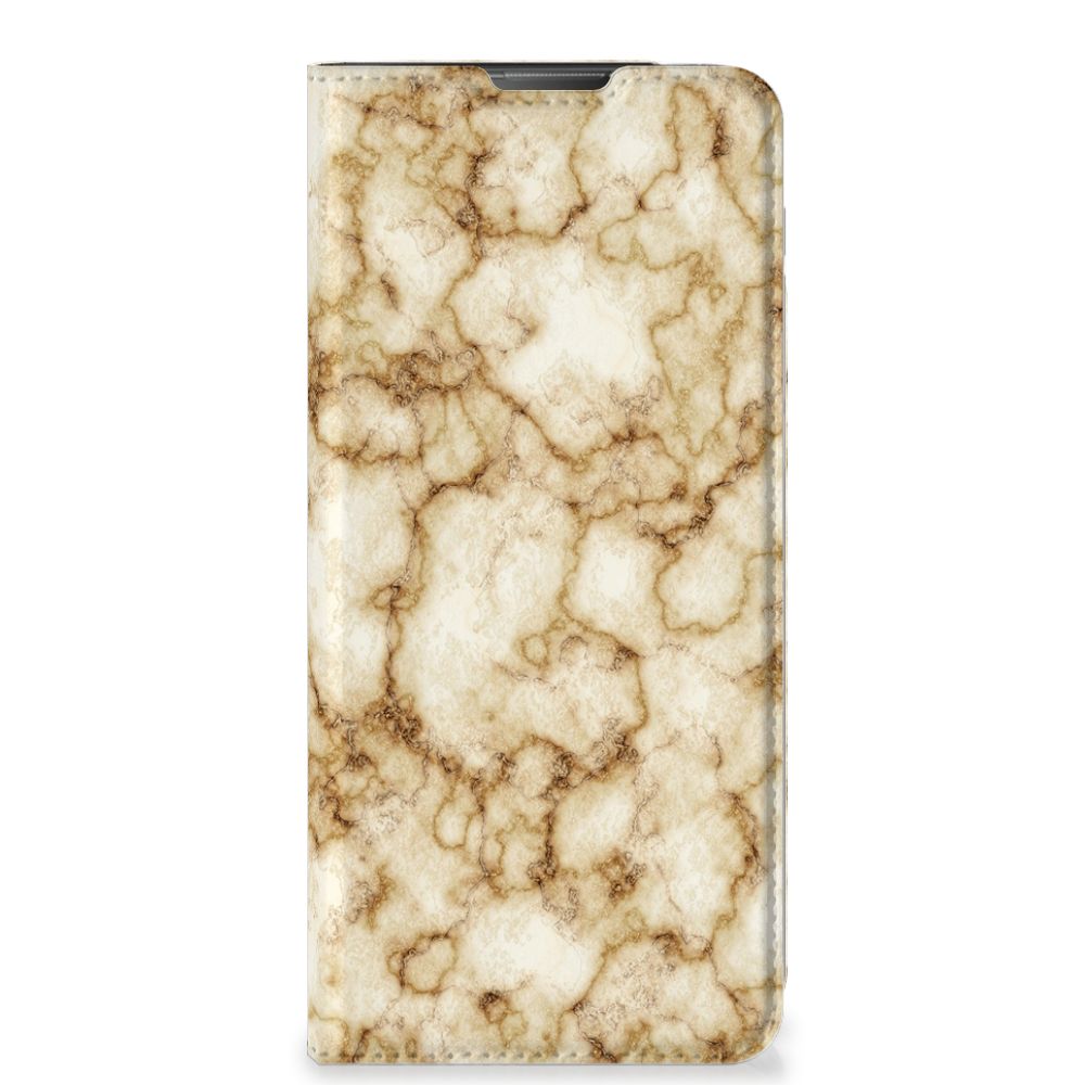 Motorola Moto E20 Standcase Marmer Goud marmer gouden design aanzicht